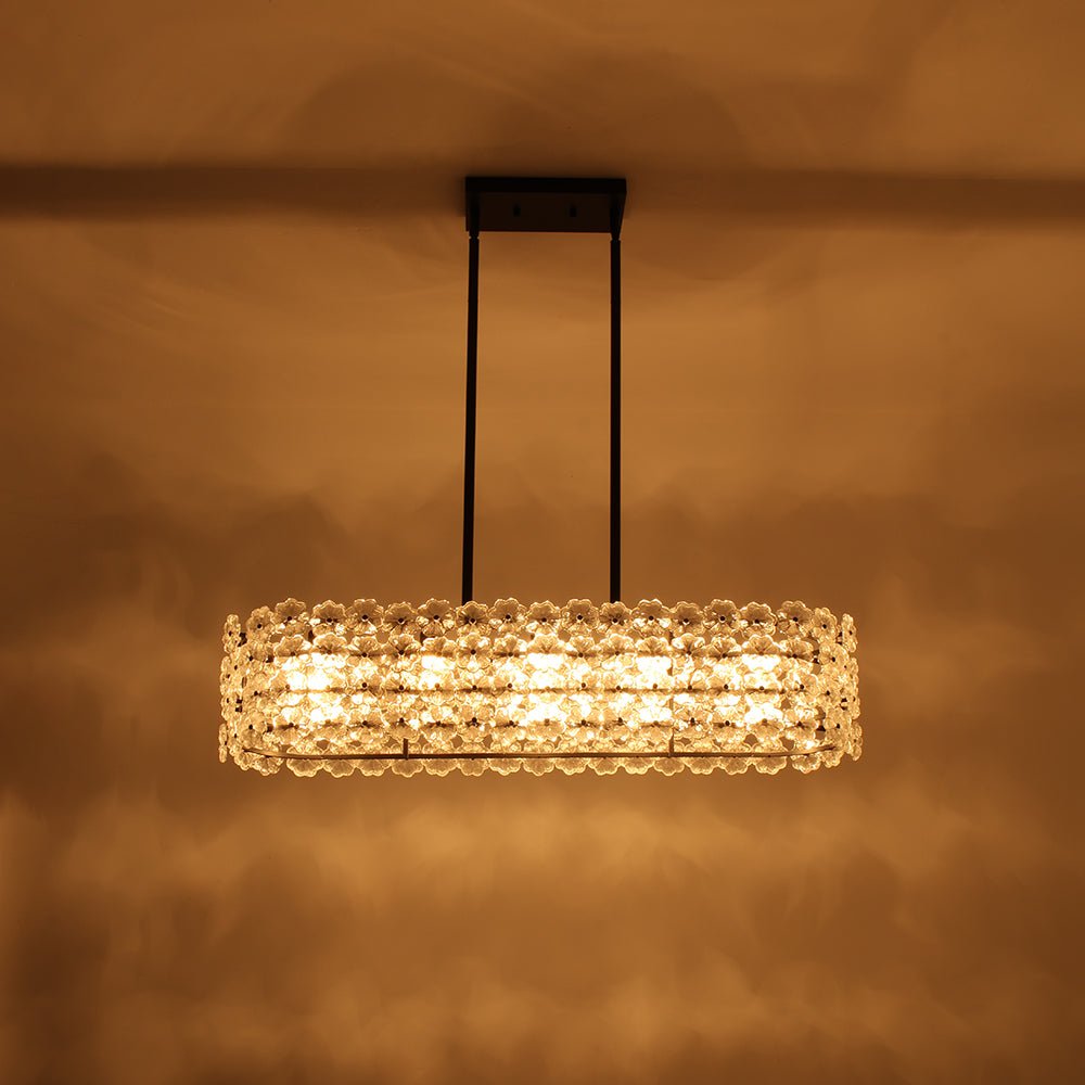 Bloom Art Deco Floral Glass Linear Cage Island Chandelier