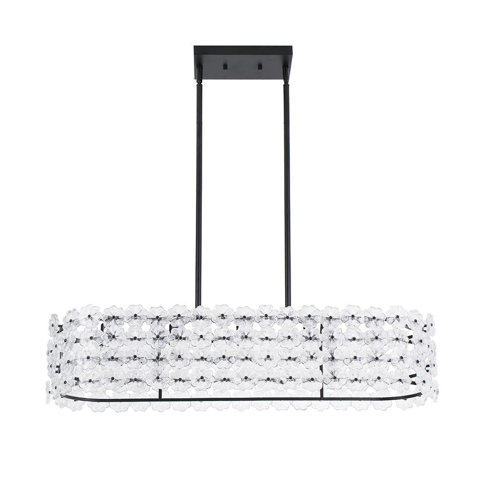Bloom Art Deco Floral Glass Linear Cage Island Chandelier