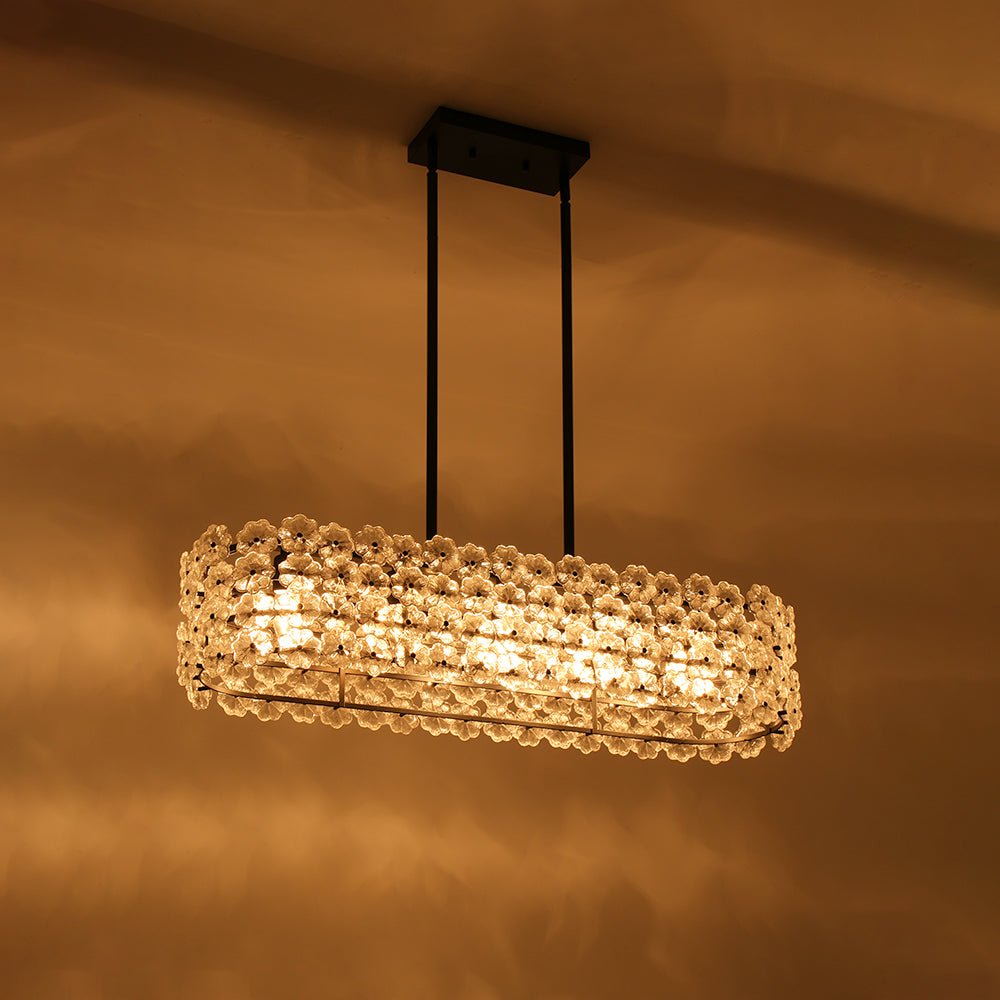 Bloom Art Deco Floral Glass Linear Cage Island Chandelier