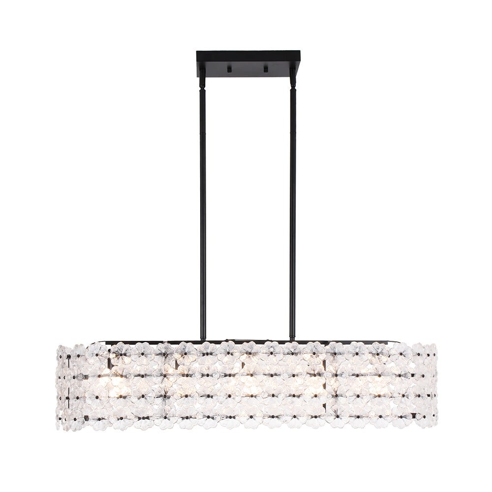 Bloom Art Deco Floral Glass Linear Cage Island Chandelier