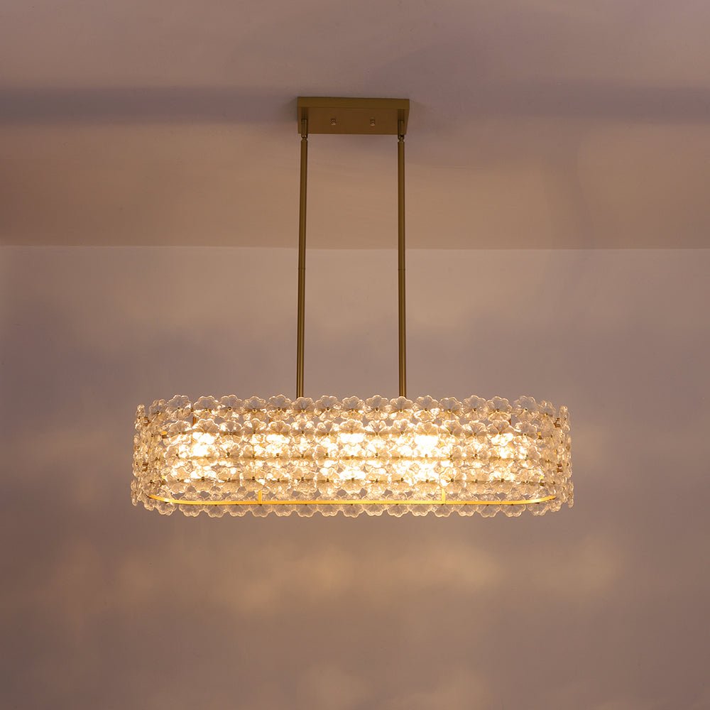 Bloom Art Deco Floral Glass Linear Cage Island Chandelier
