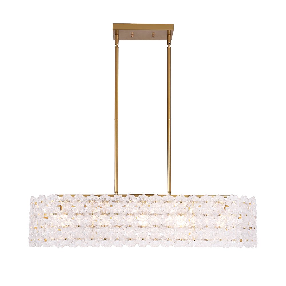 Bloom Art Deco Floral Glass Linear Cage Island Chandelier