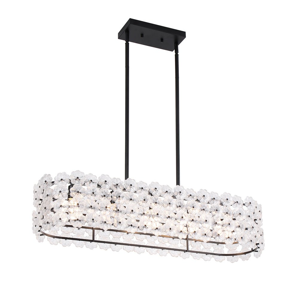 Bloom Art Deco Floral Glass Linear Cage Island Chandelier