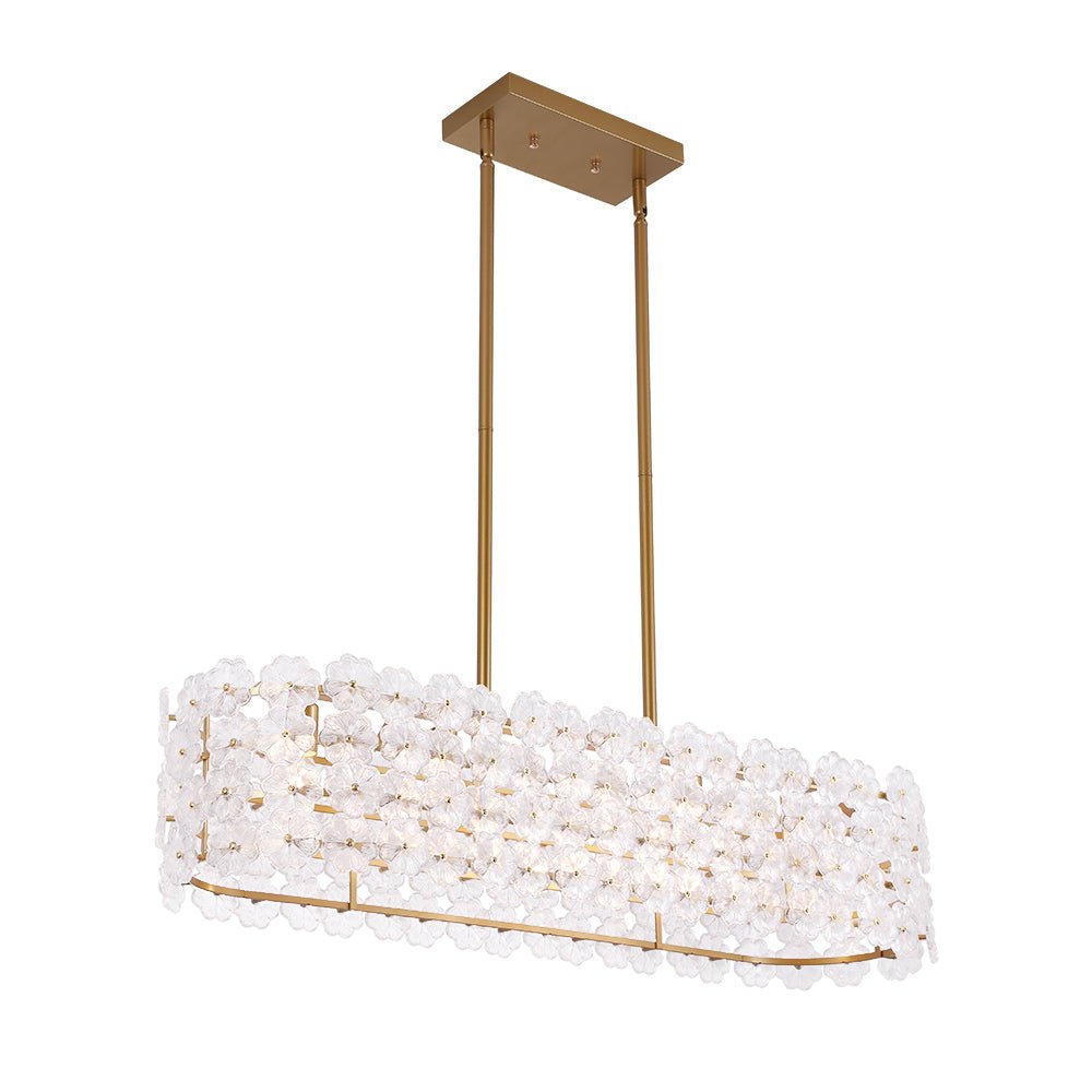 Bloom Art Deco Floral Glass Linear Cage Island Chandelier