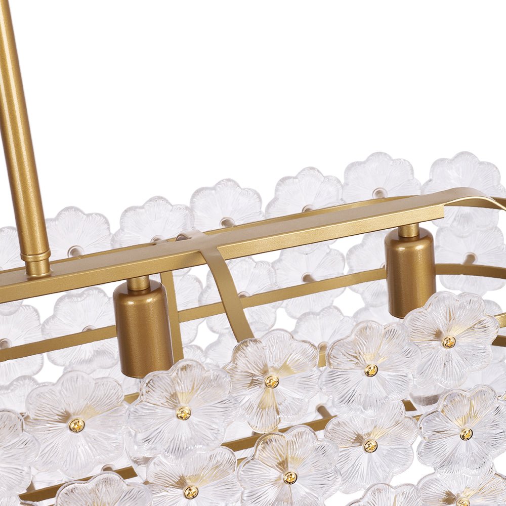 Bloom Art Deco Floral Glass Linear Cage Island Chandelier