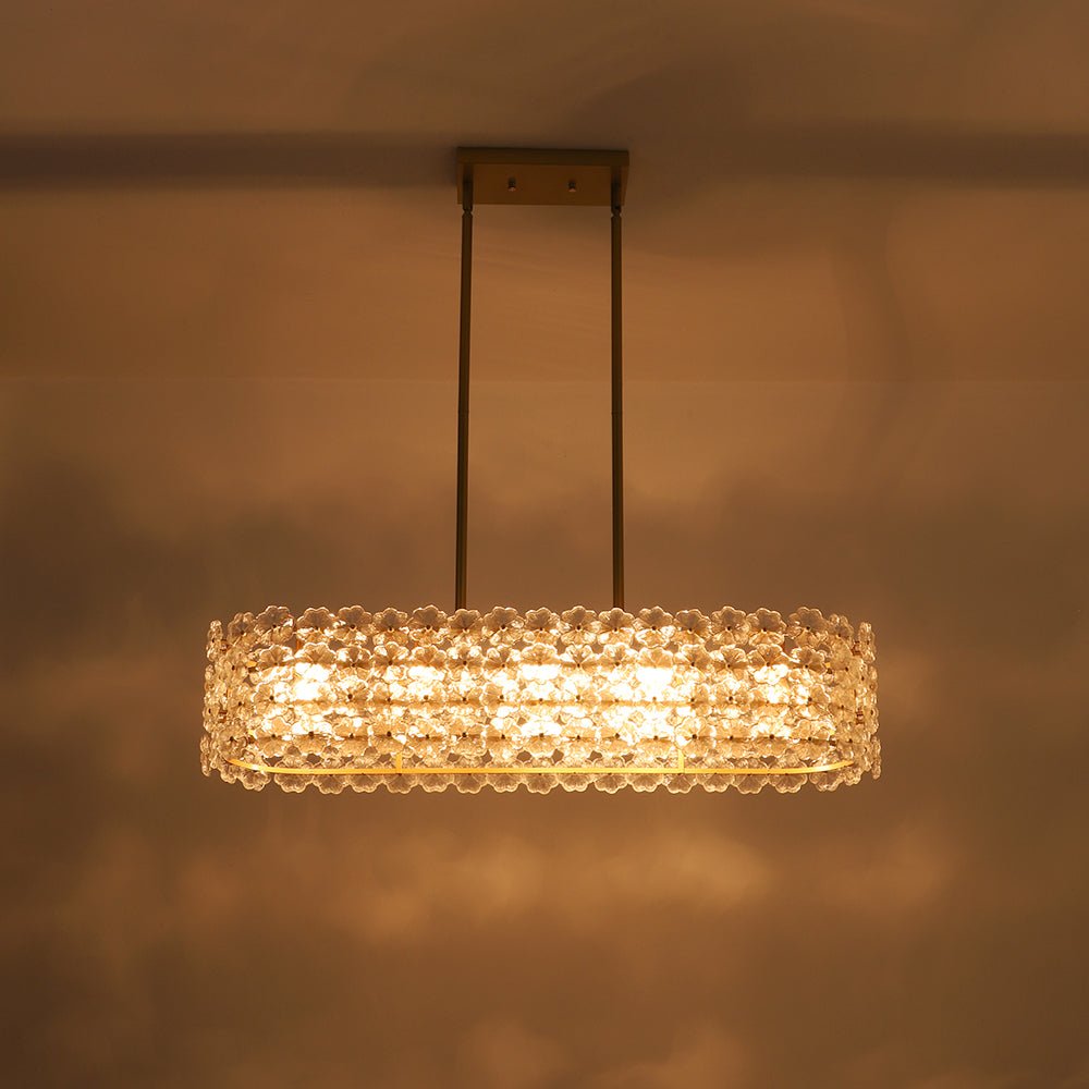 Bloom Art Deco Floral Glass Linear Cage Island Chandelier