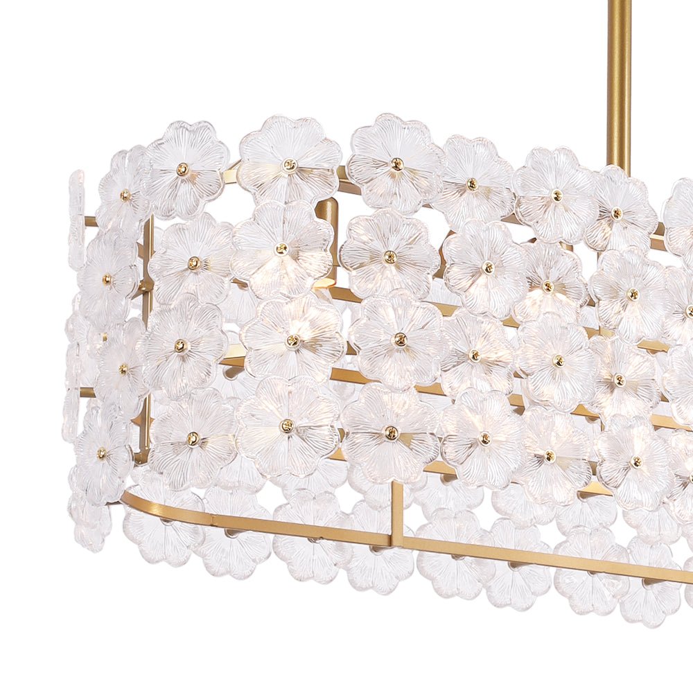 Bloom Art Deco Floral Glass Linear Cage Island Chandelier