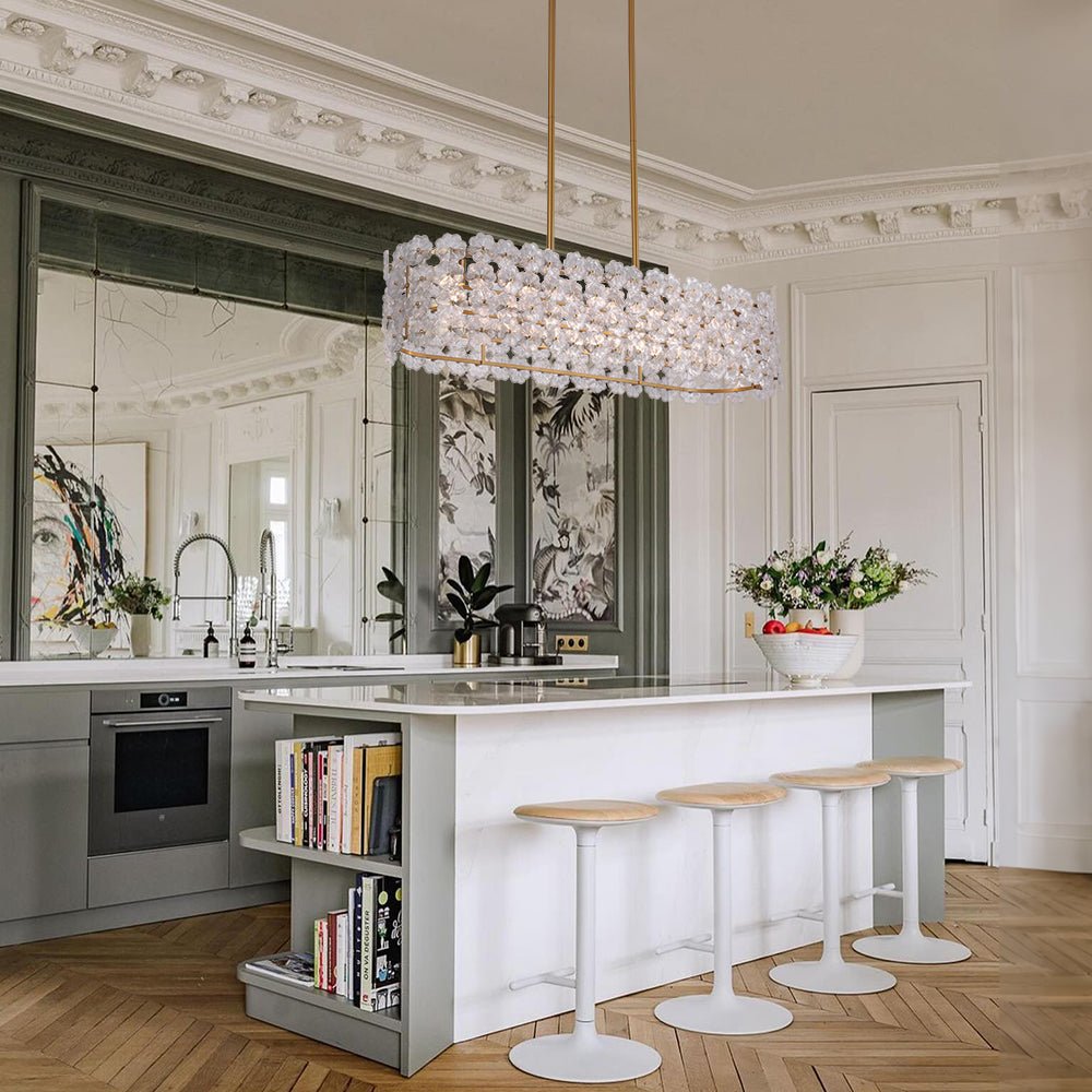 Bloom Art Deco Floral Glass Linear Cage Island Chandelier