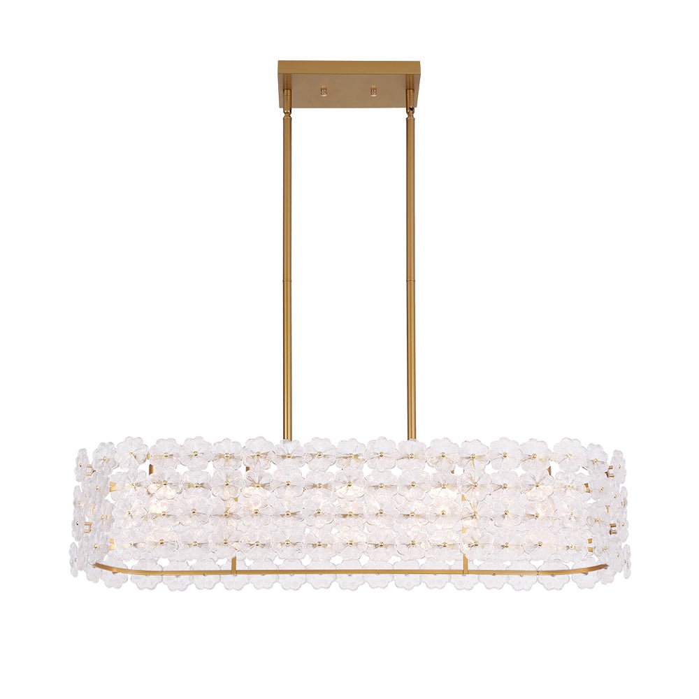 Bloom Art Deco Floral Glass Linear Cage Island Chandelier