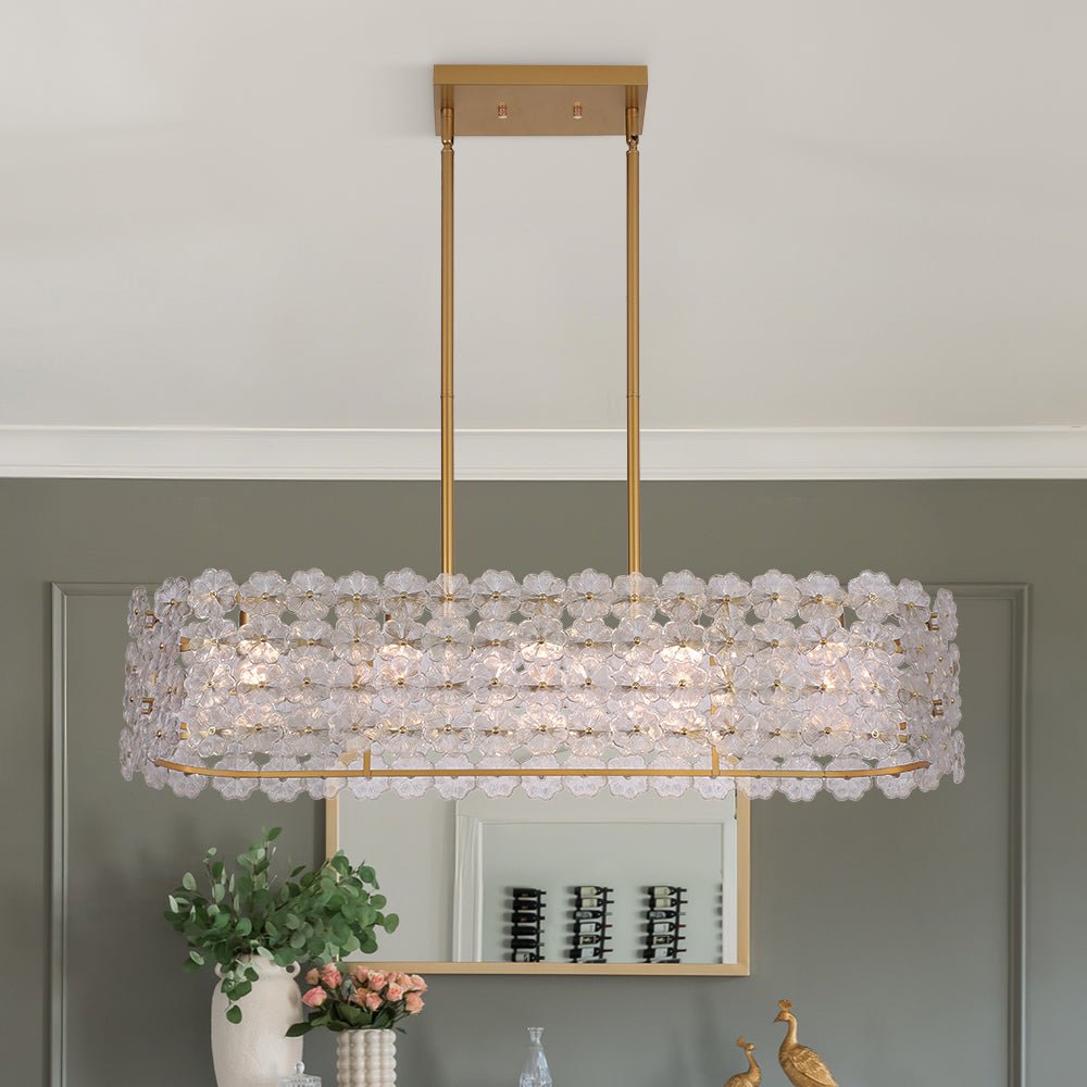 Bloom Art Deco Floral Glass Linear Cage Island Chandelier
