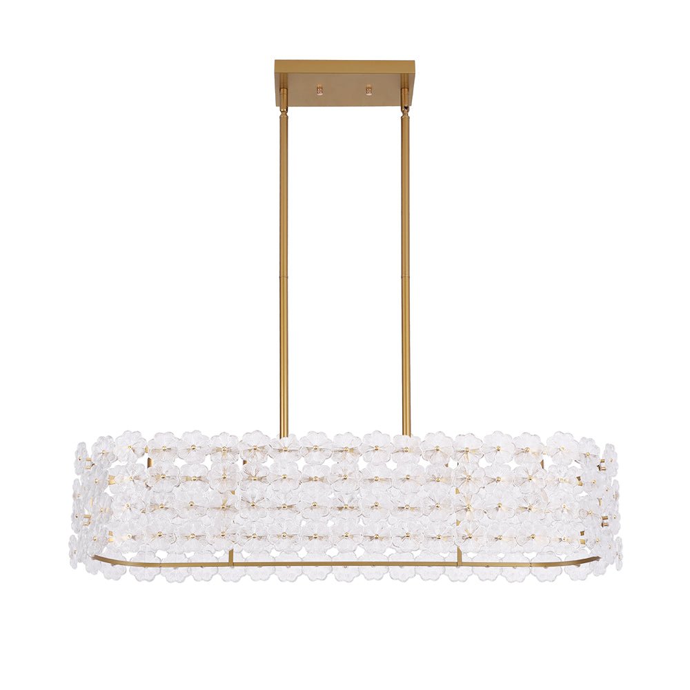 Bloom Art Deco Floral Glass Linear Cage Island Chandelier