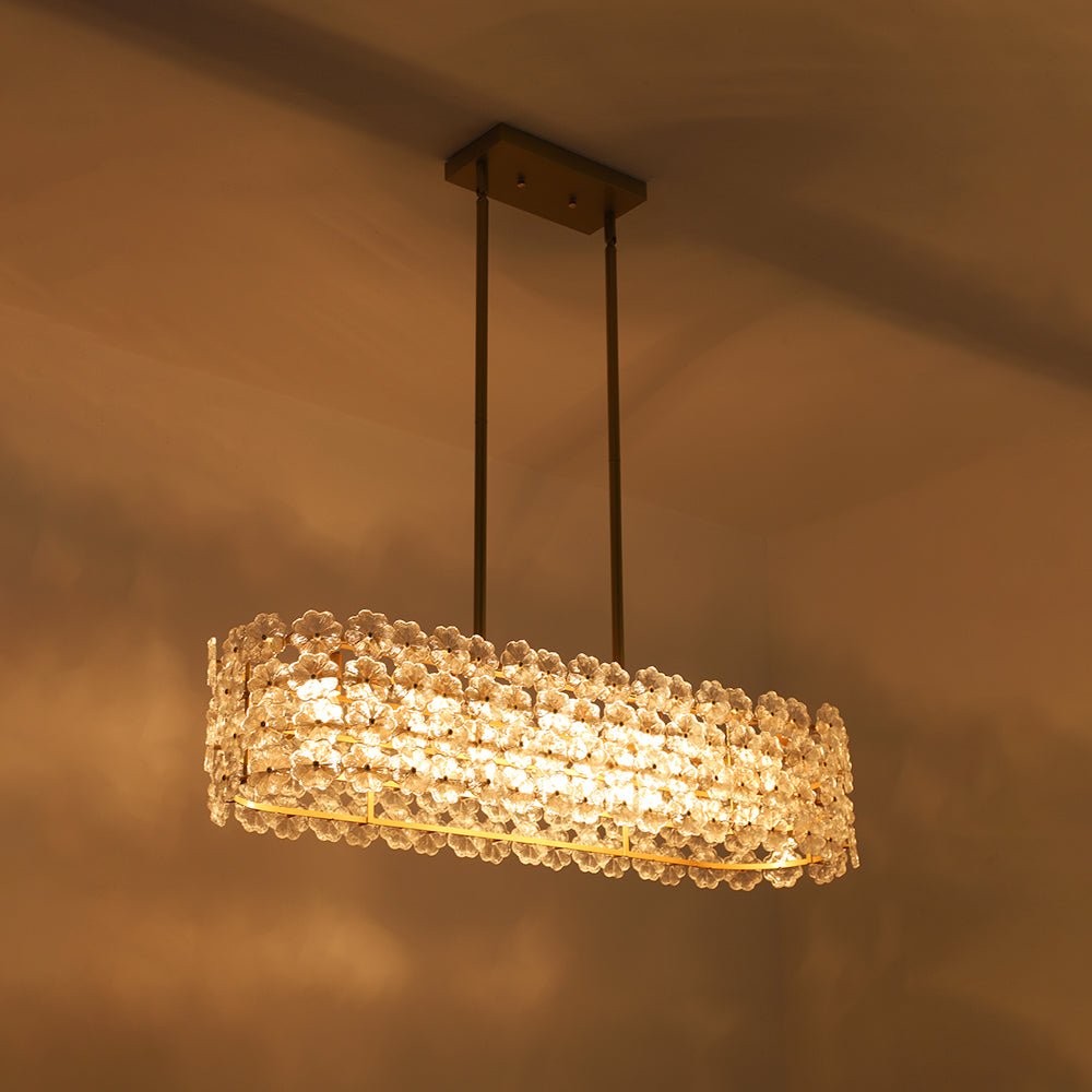 Bloom Art Deco Floral Glass Linear Cage Island Chandelier