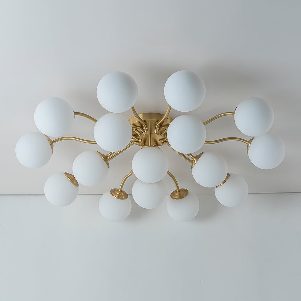Bloom Brass Frosted Glass Bubble Semi Flush Chandelier