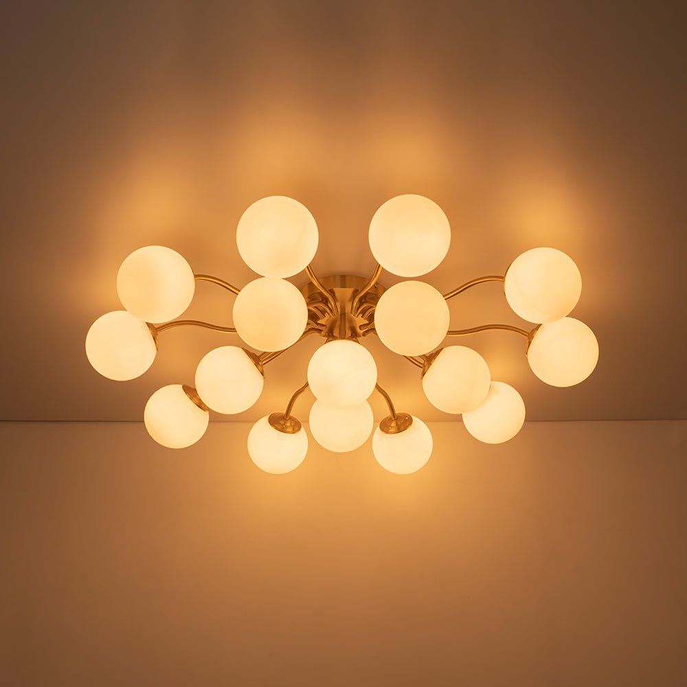 Bloom Brass Frosted Glass Bubble Semi Flush Chandelier