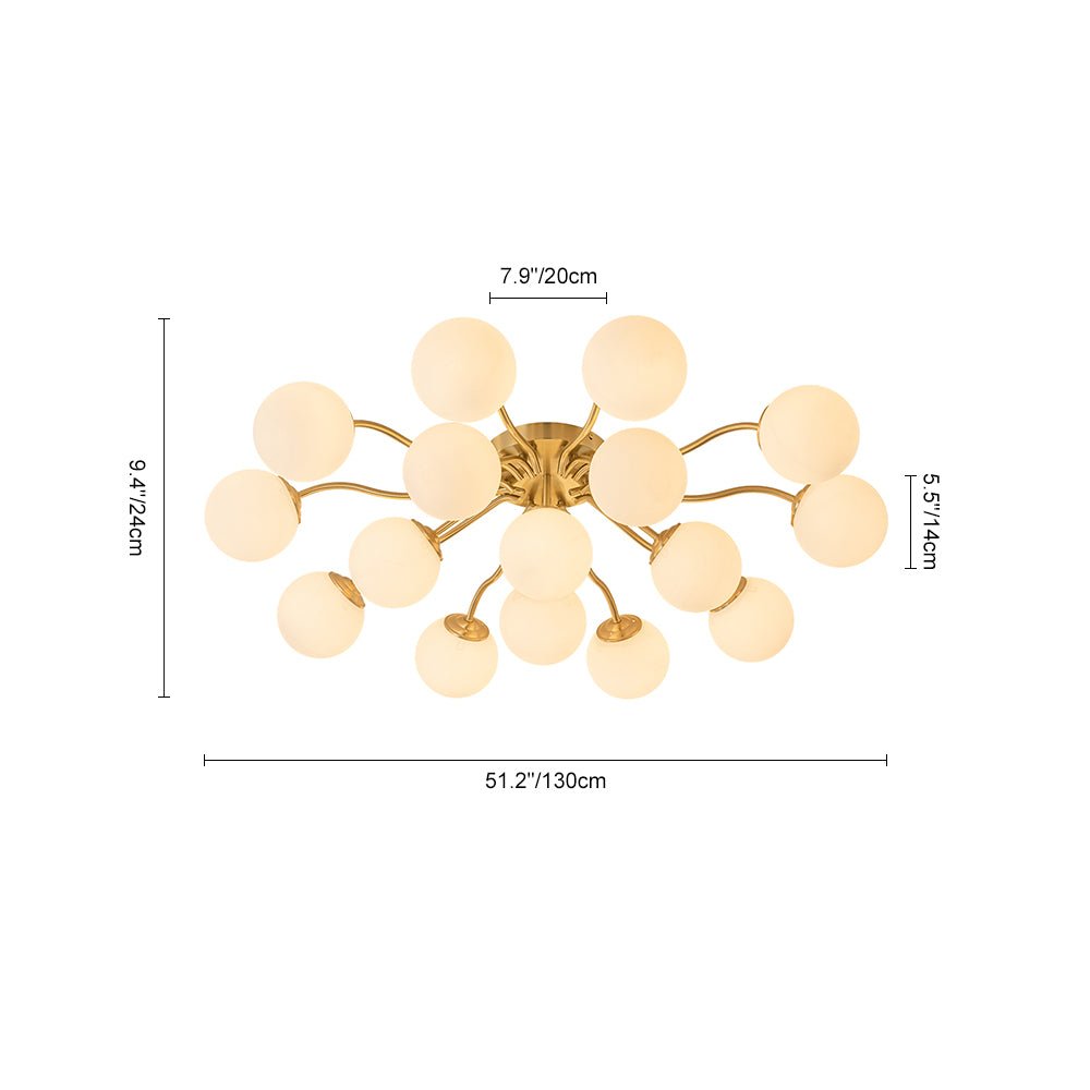Bloom Brass Frosted Glass Bubble Semi Flush Chandelier