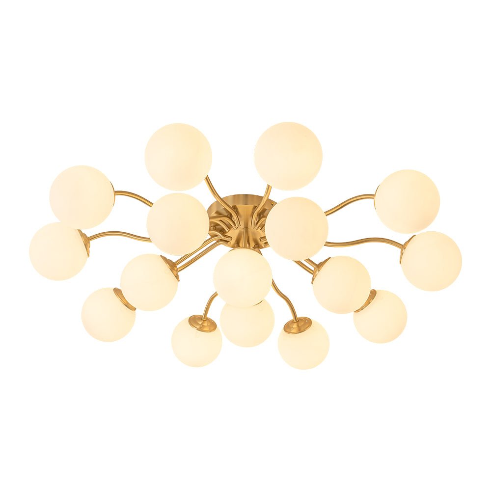 Bloom Brass Frosted Glass Bubble Semi Flush Chandelier