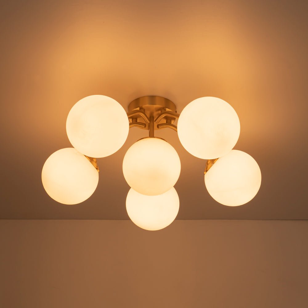 Bloom Brass Frosted Glass Bubble Semi Flush Chandelier