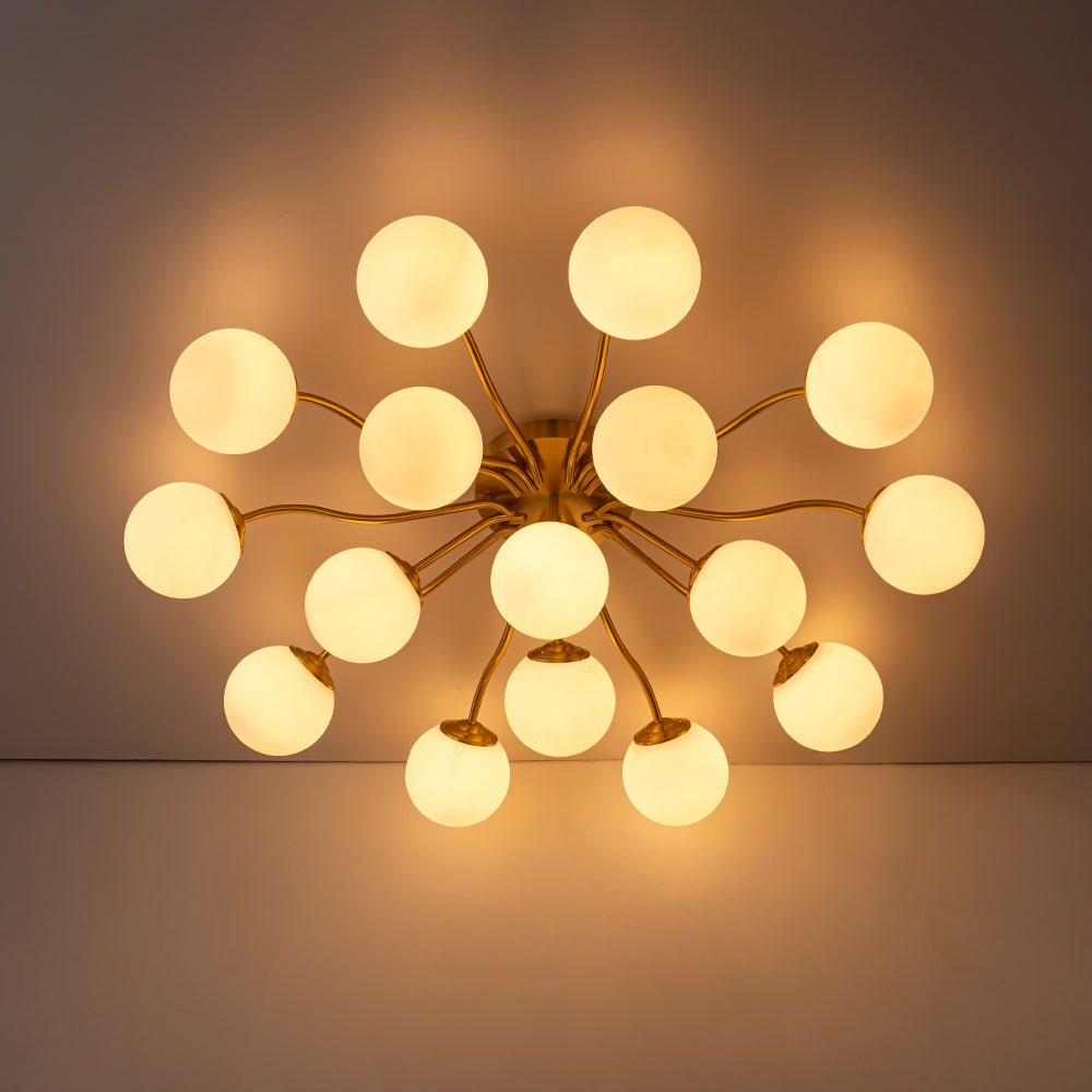 Bloom Brass Frosted Glass Bubble Semi Flush Chandelier