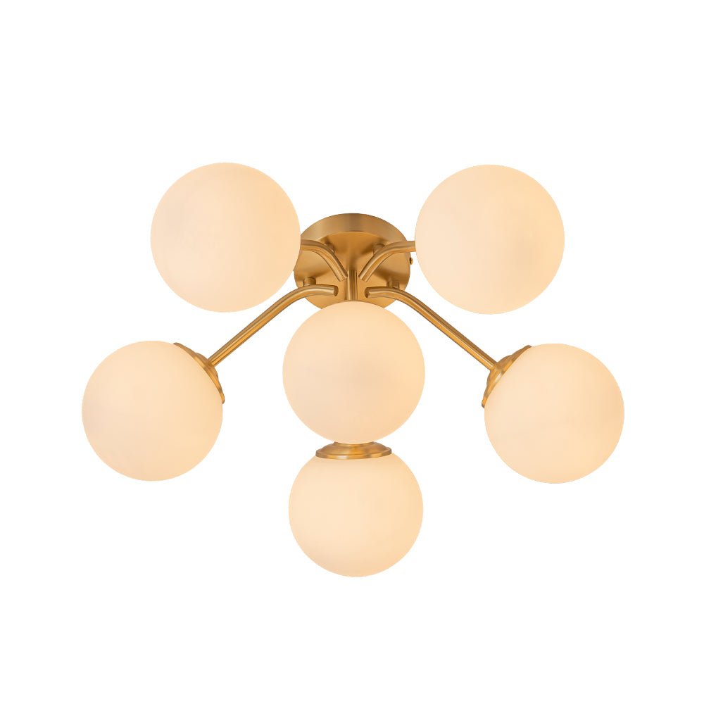 Bloom Brass Frosted Glass Bubble Semi Flush Chandelier
