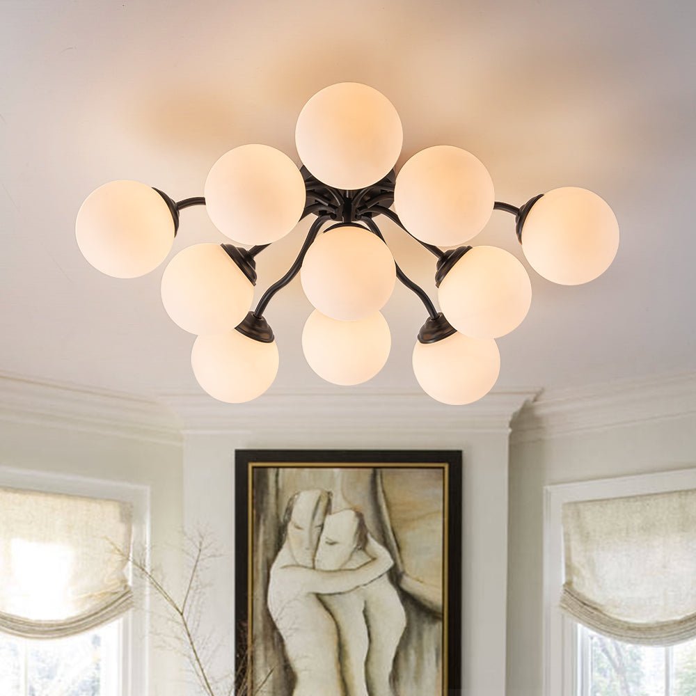 Bloom Brass Frosted Glass Bubble Semi Flush Chandelier
