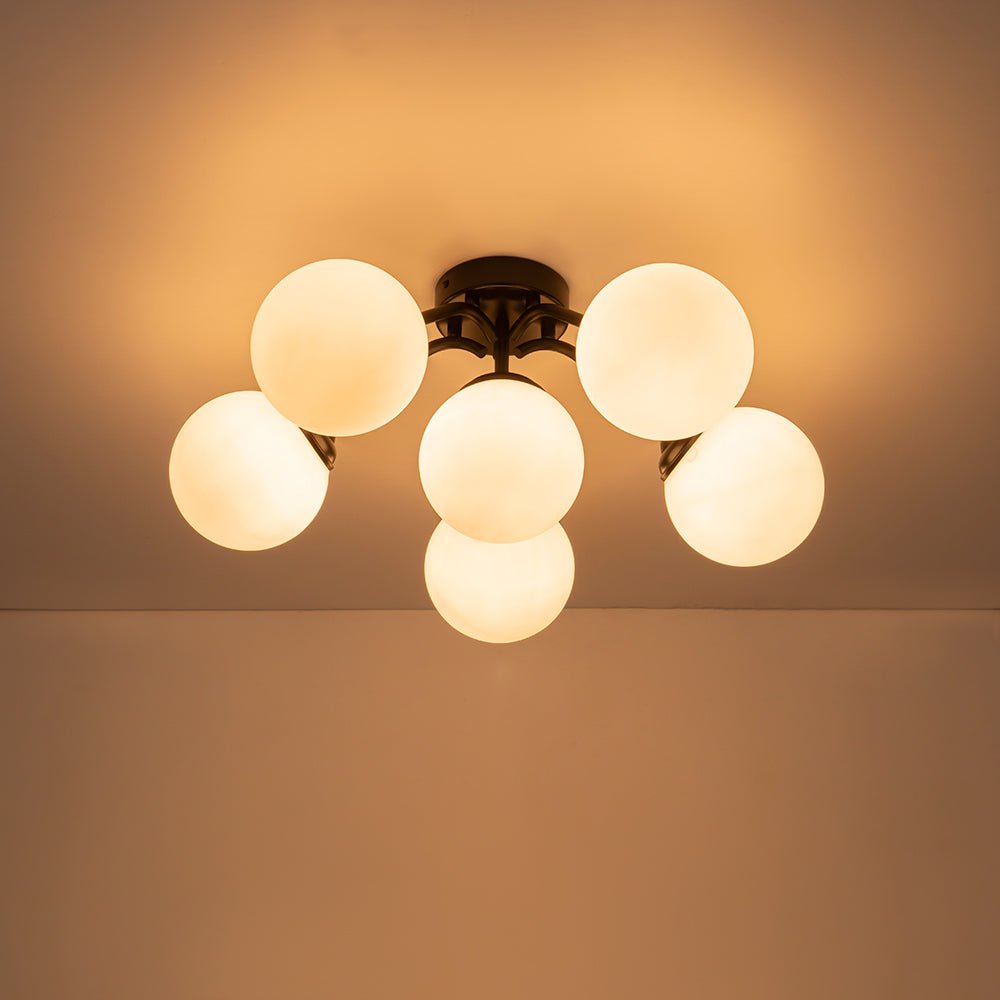 Bloom Brass Frosted Glass Bubble Semi Flush Chandelier