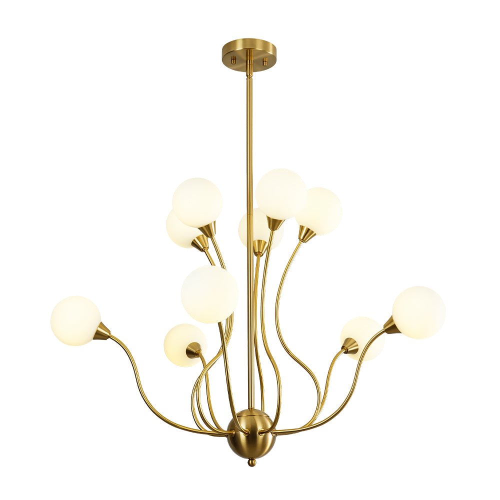 Bloom Frosted Glass Globe Bubble Brass Sputnik Chandelier
