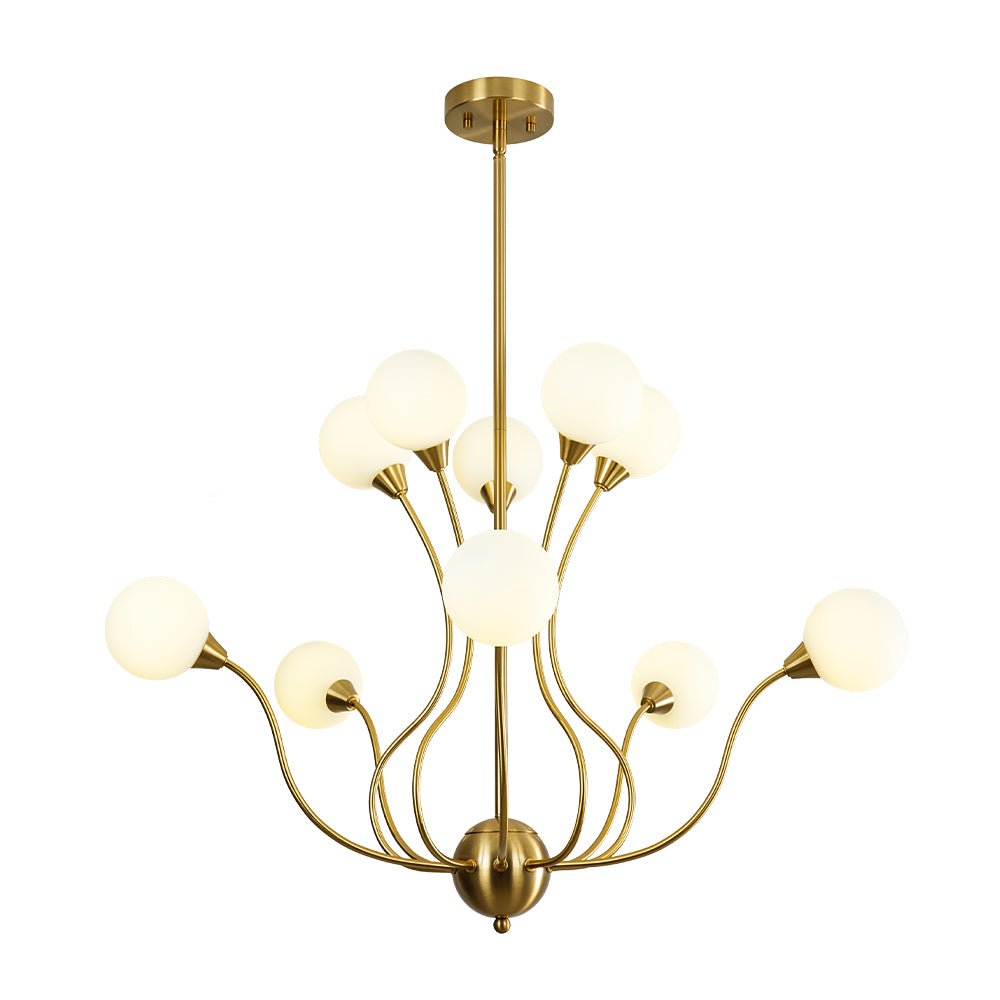 Bloom Frosted Glass Globe Bubble Brass Sputnik Chandelier