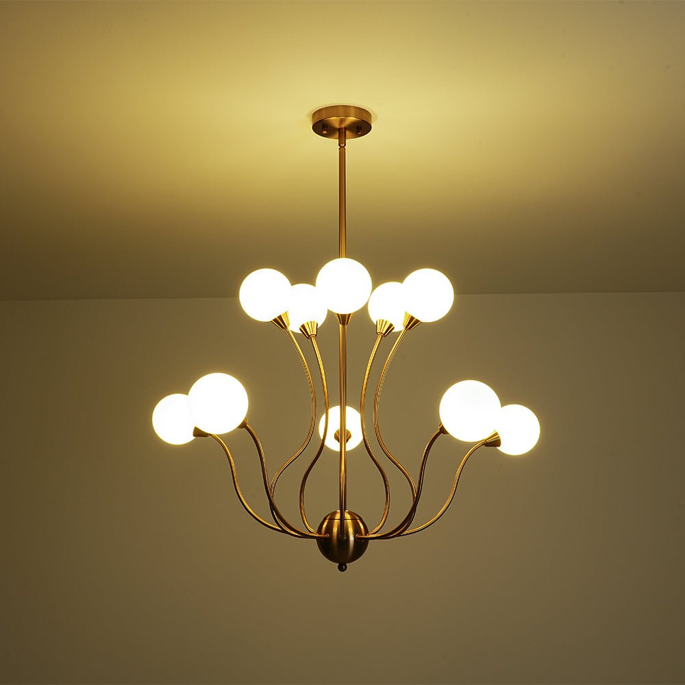 Bloom Frosted Glass Globe Bubble Brass Sputnik Chandelier