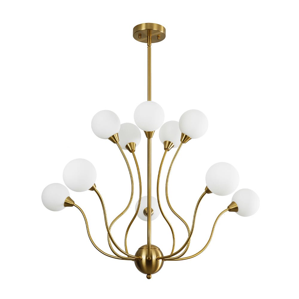 Bloom Frosted Glass Globe Bubble Brass Sputnik Chandelier