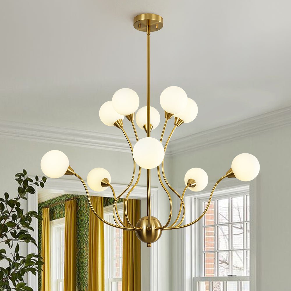 Bloom Frosted Glass Globe Bubble Brass Sputnik Chandelier