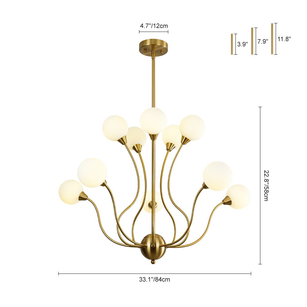 Bloom Frosted Glass Globe Bubble Brass Sputnik Chandelier