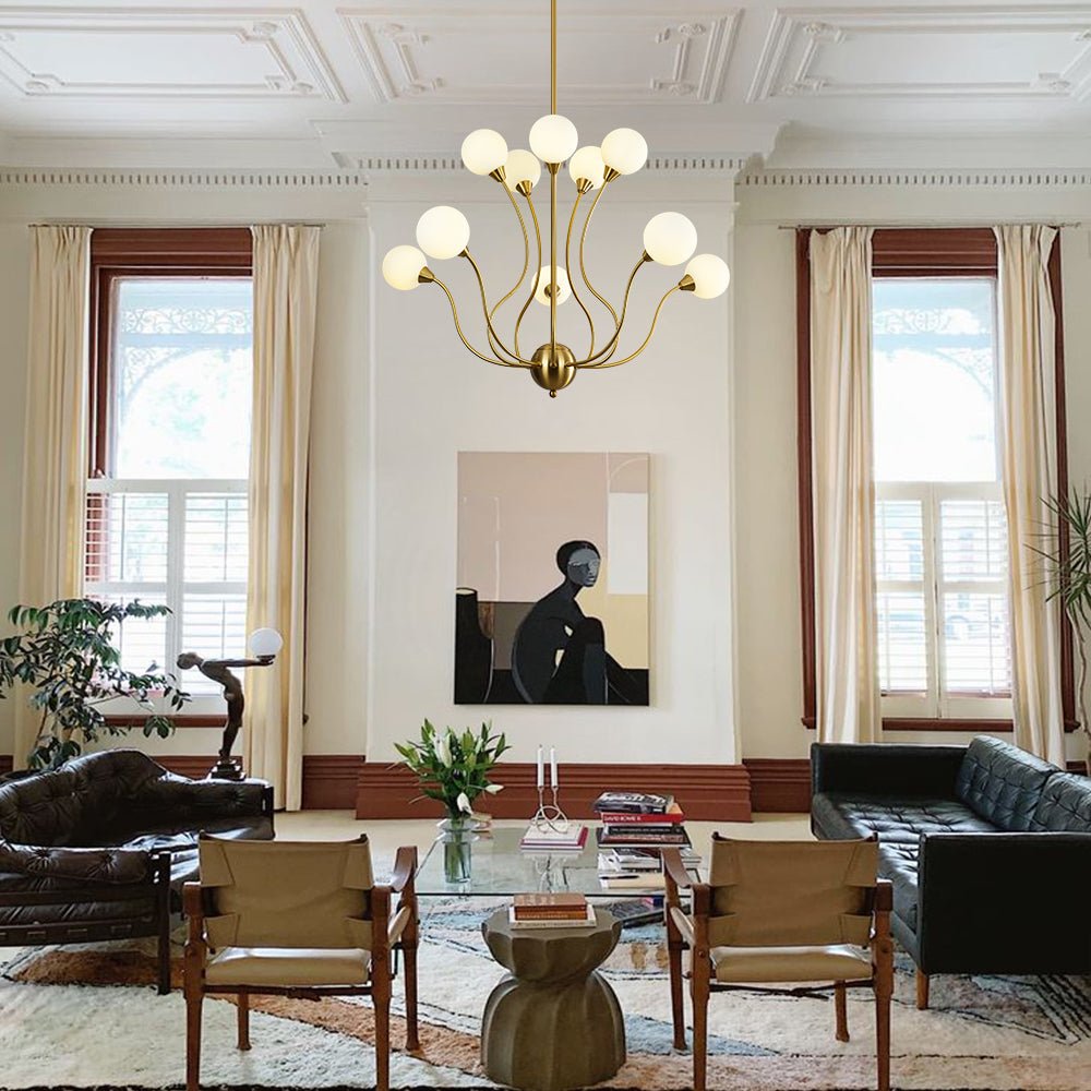 Bloom Frosted Glass Globe Bubble Brass Sputnik Chandelier