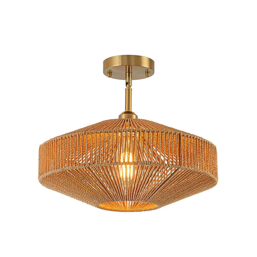 Bohemian Brown Woven Hemp Rope Cage Ceiling Light