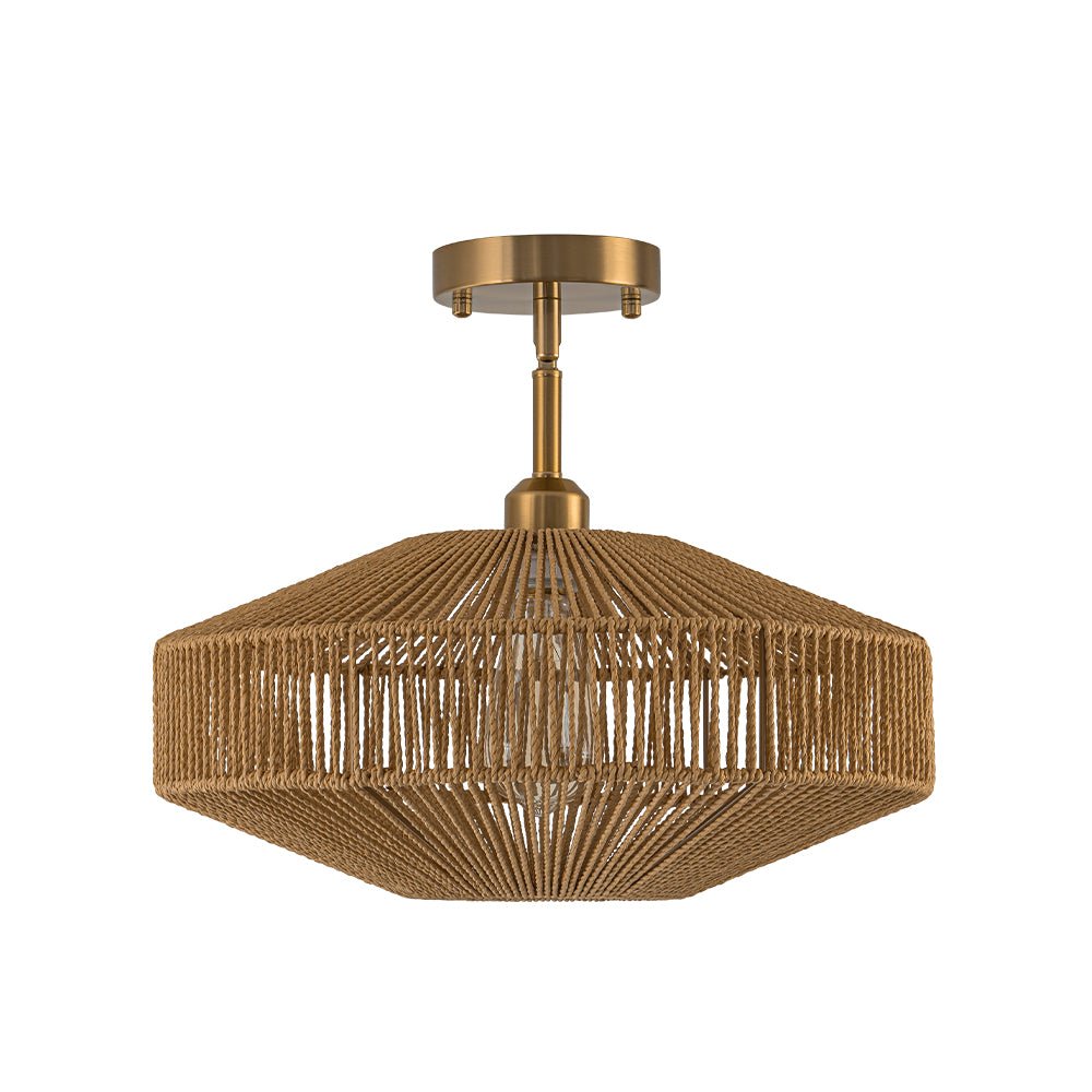 Bohemian Brown Woven Hemp Rope Cage Ceiling Light