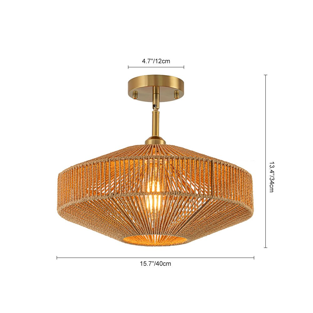 Bohemian Brown Woven Hemp Rope Cage Ceiling Light
