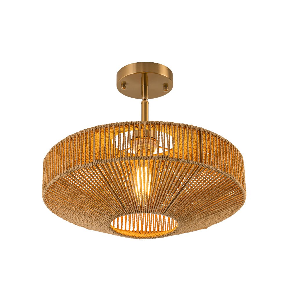 Bohemian Brown Woven Hemp Rope Cage Ceiling Light