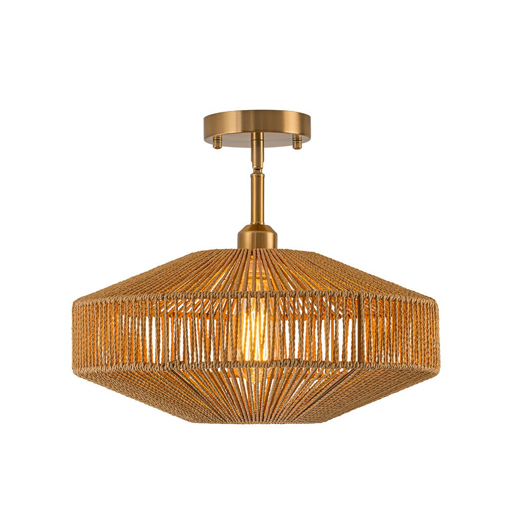 Bohemian Brown Woven Hemp Rope Cage Ceiling Light