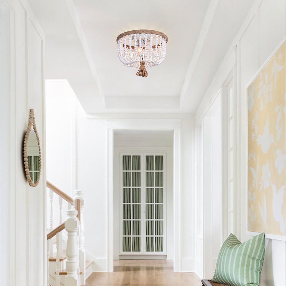 Bohemian White Bead Flush Mount