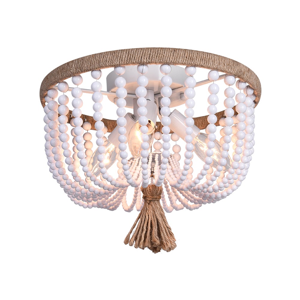 Bohemian White Bead Flush Mount