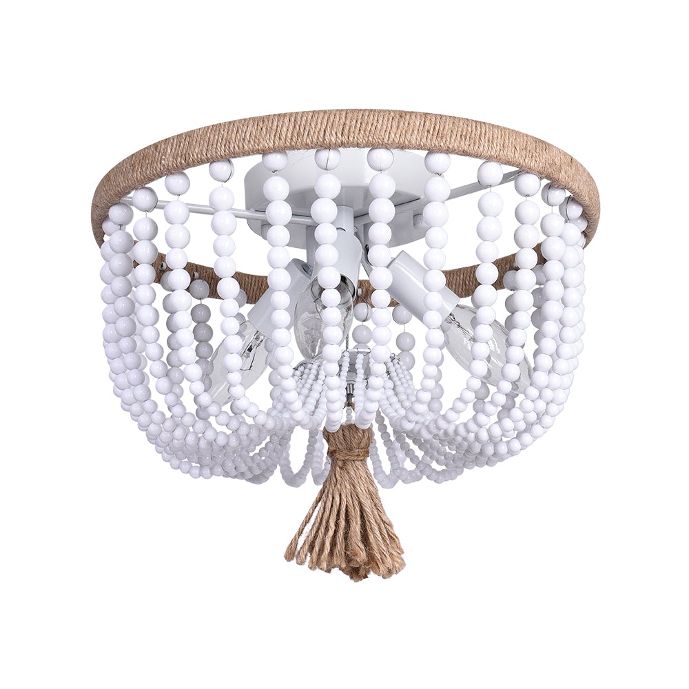 Bohemian White Bead Flush Mount