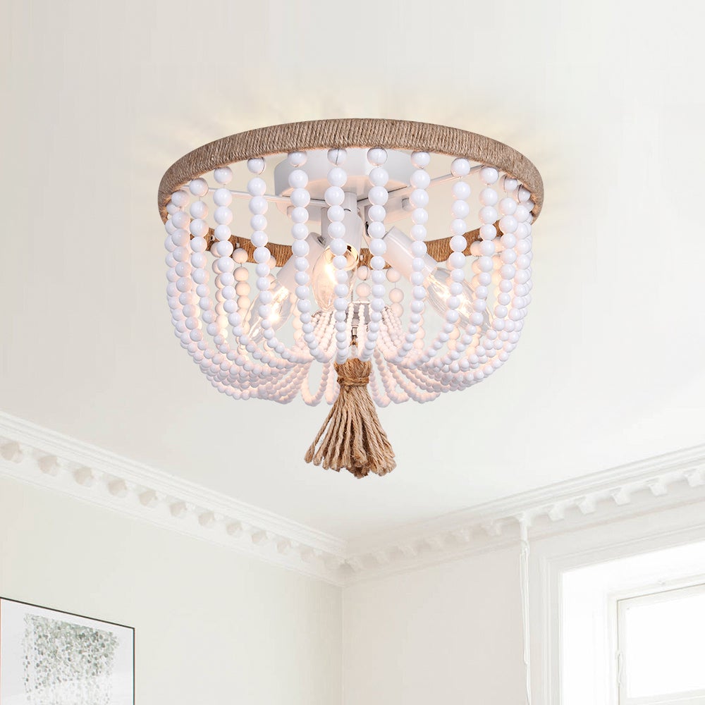 Bohemian White Bead Flush Mount