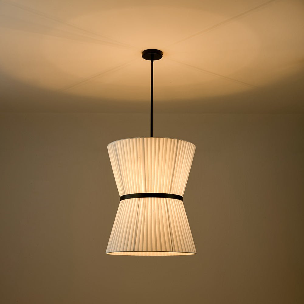 Boho 2-Tier White Fabric Tapered Drum Pendant Light