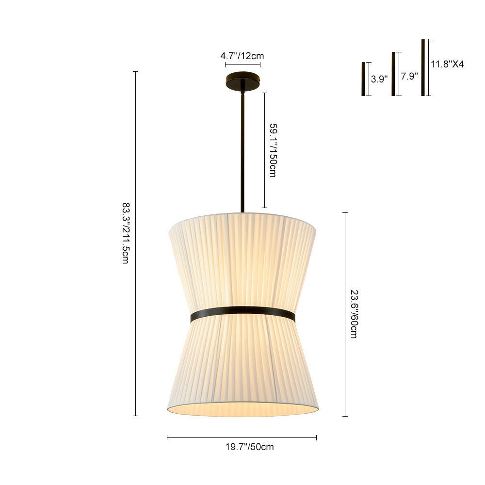 Boho 2-Tier White Fabric Tapered Drum Pendant Light