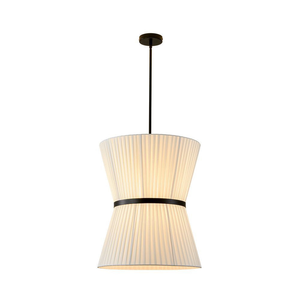 Boho 2-Tier White Fabric Tapered Drum Pendant Light