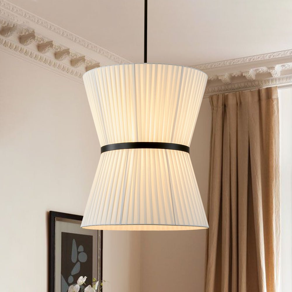 Boho 2-Tier White Fabric Tapered Drum Pendant Light