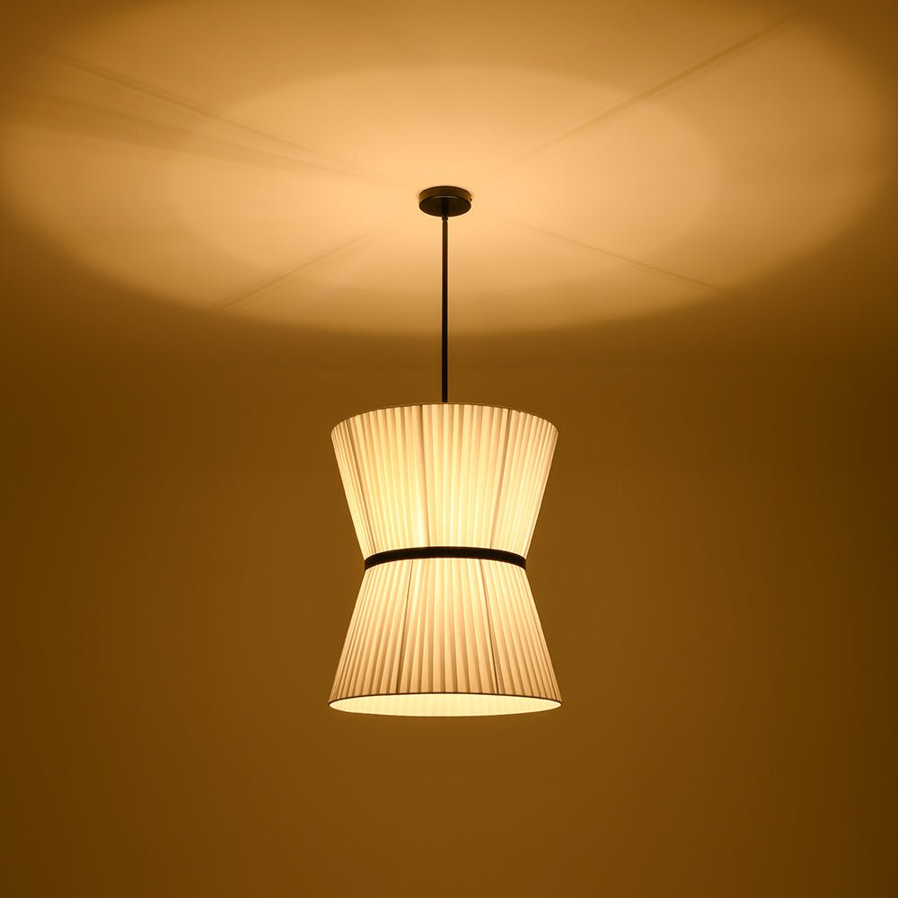 Boho 2-Tier White Fabric Tapered Drum Pendant Light
