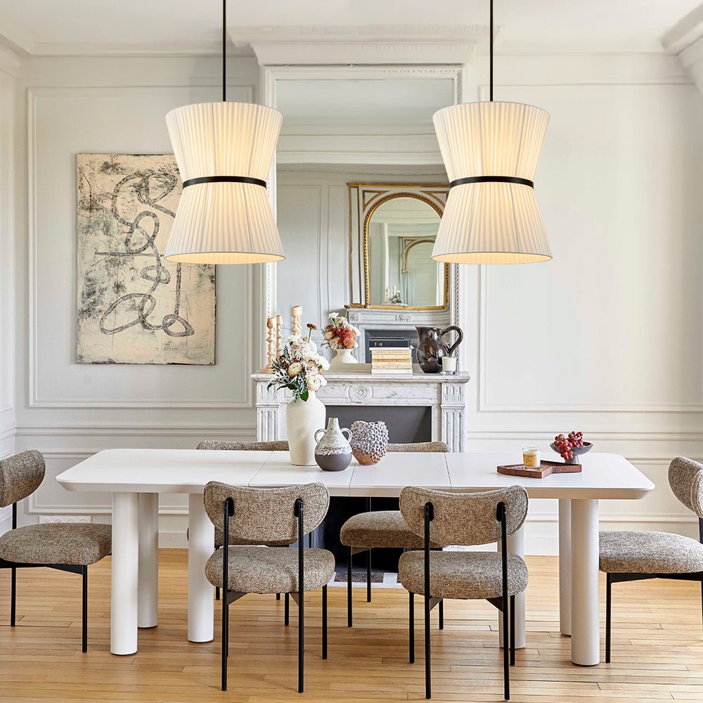 Boho 2-Tier White Fabric Tapered Drum Pendant Light