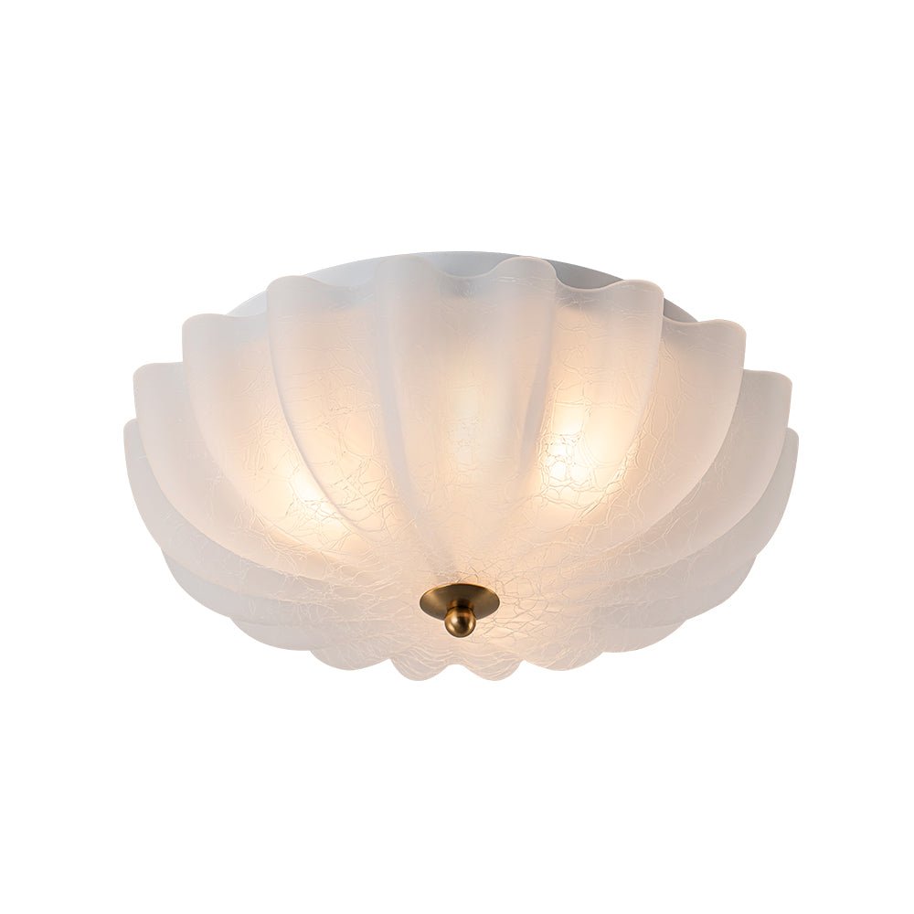 Boho Pleated Flower White Crackled Glass Semi Flush