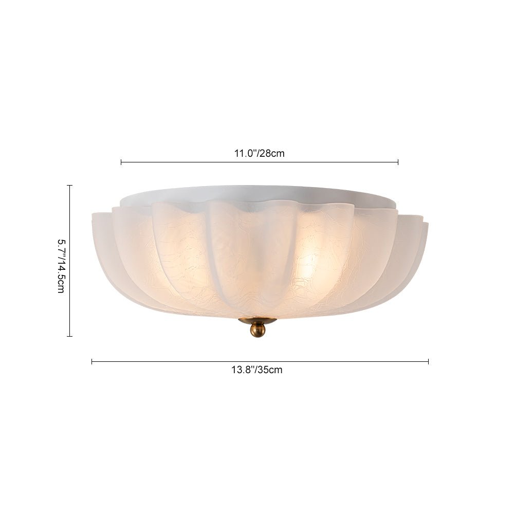 Boho Pleated Flower White Crackled Glass Semi Flush