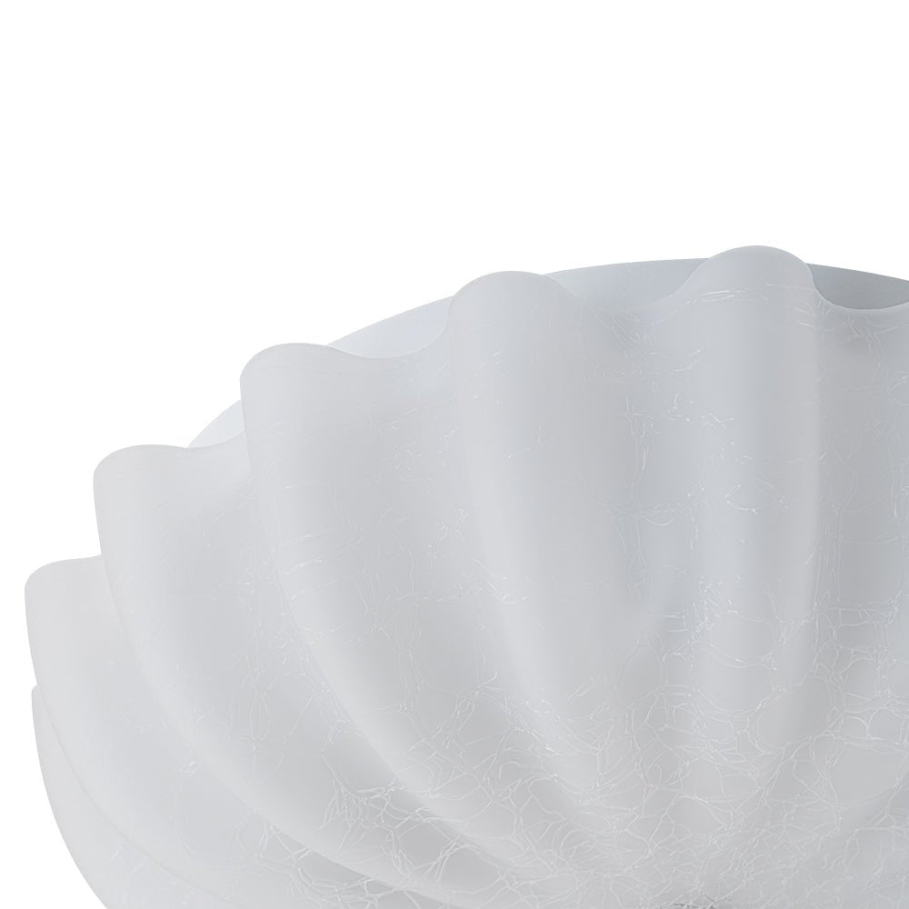 Boho Pleated Flower White Crackled Glass Semi Flush